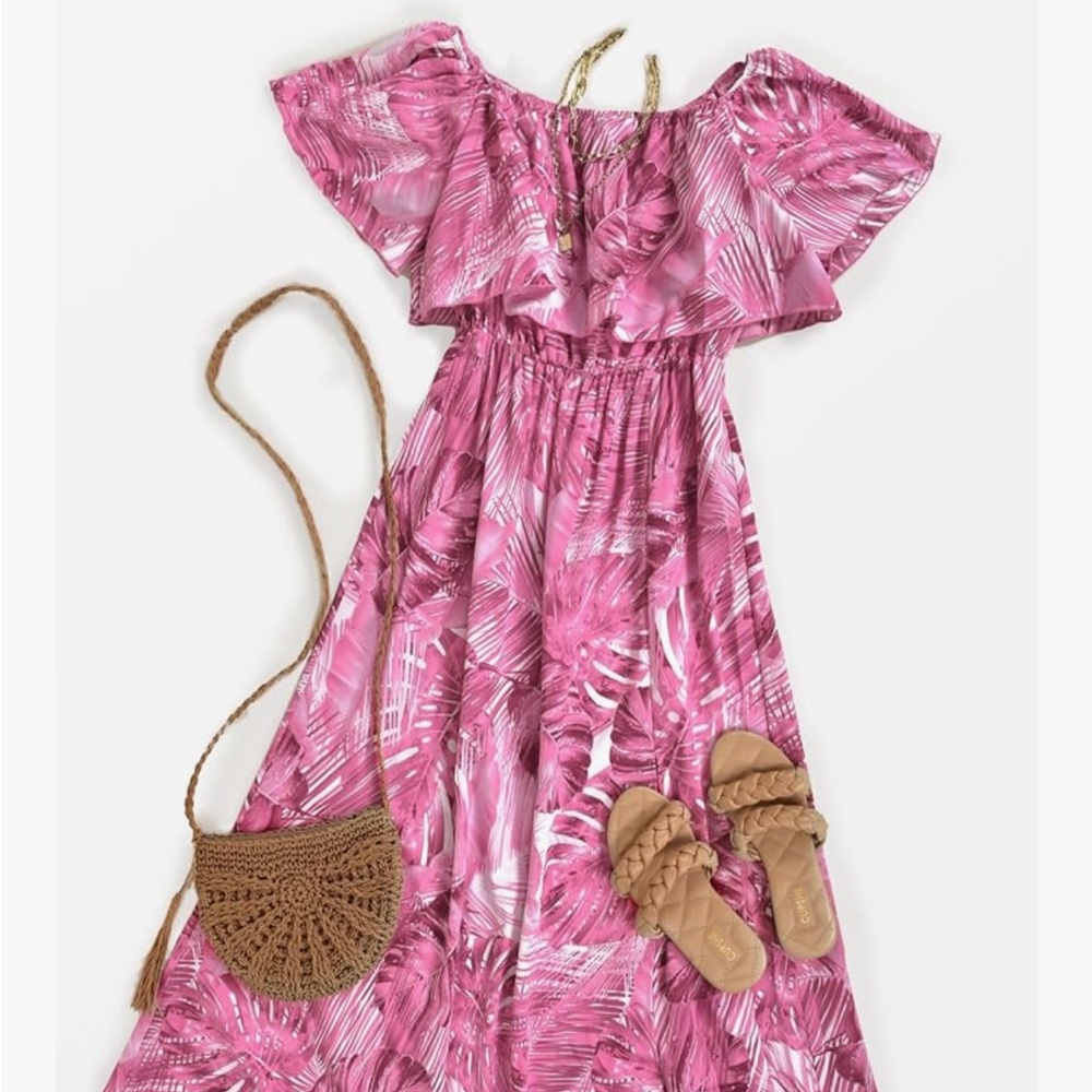 Soft Pink Off-Shoulder Maxi Dress with Slit size XL - Picture 10 of 12